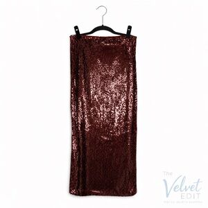 Rachel Zoe Sequin Midi Skirt Espresso Size Small